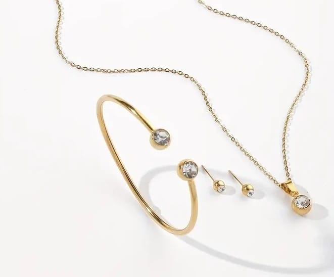 SOHI Goldplated Dames Sieradenset met hanger ketting en oorknopjes en armband, goud