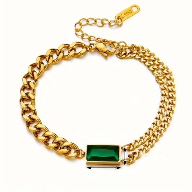 Eve Goldplated Meerlaagse gebogen smaragd Dames armband, goudkleurig