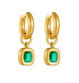 Eve Goldplated Dames oorbellen met smaragd, goud