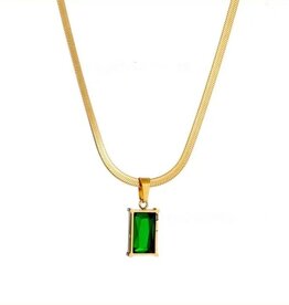 Eve Goldplated ketting met groen smaragd, goudkleurig