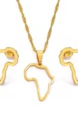 Omolola 18K Goldplated Dames Roestvrij staal Afrika kaart sieradenset, goudkleurig