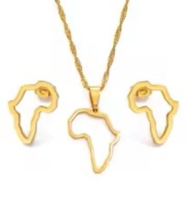 Omolola 18K Goldplated Roestvrij staal Afrika kaart sieradenset, goudkleurig