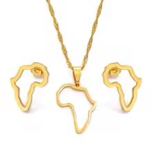 Omolola 18K Goldplated Dames Roestvrij staal Afrika kaart sieradenset, goudkleurig