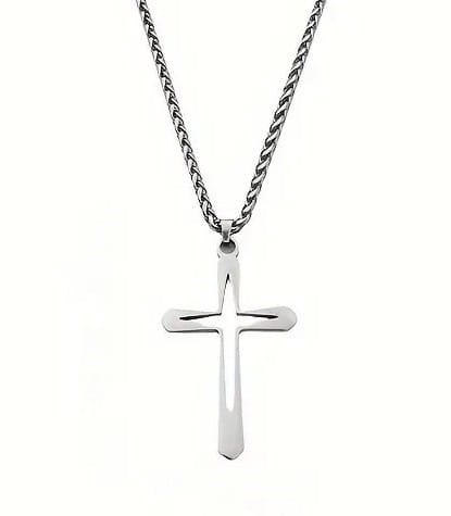 SOHI Gerecycled Roestvrijstalen Dames Ketting met kruis hanger, zilverkleurig