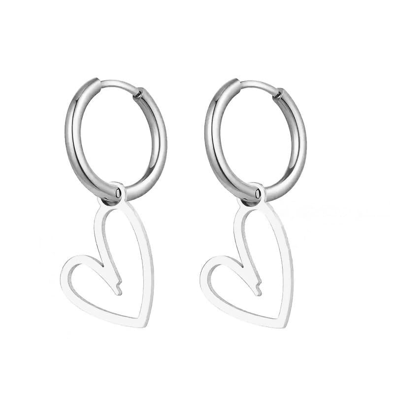SOHI Dames RVS Oorbel Hanger met Hartje Ontwerp, zilverkleurig