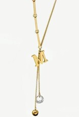 SOHI 14K Verguld Gerecycled Dames ketting met zirkonia M hanger, geelgoud