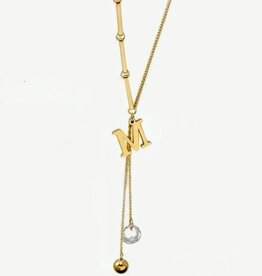 SOHI 14K Verguld Gerecycled ketting met zirkonia M hanger, geelgoud