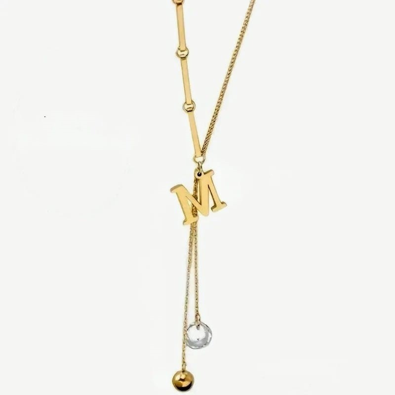 SOHI 14K Verguld Gerecycled Dames ketting met zirkonia M hanger, geelgoud