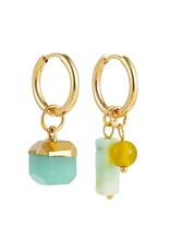 Amore 14K Verguld Kleurrijke Natuurstenen Dames Druppels Oorbellen, goud