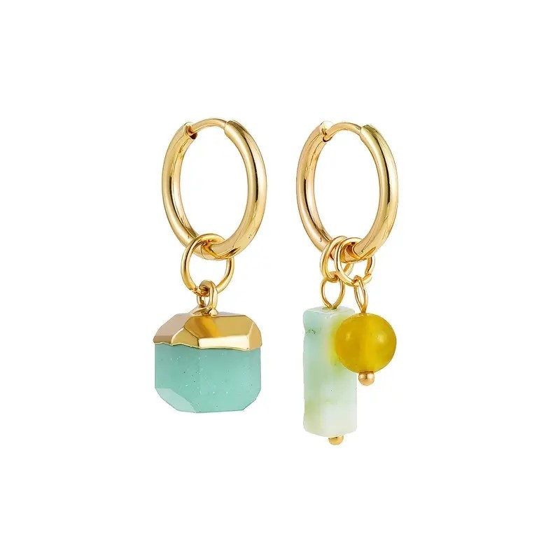 Amore 14K Verguld Kleurrijke Natuurstenen Dames Druppels Oorbellen, goud