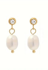 Amore 14K Verguld Roestvrijstalen Zoetwaterparel Oorbellen, goud