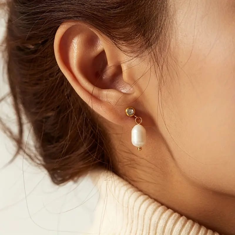 Amore 14K Verguld Roestvrijstalen Zoetwaterparel Oorbellen, goud