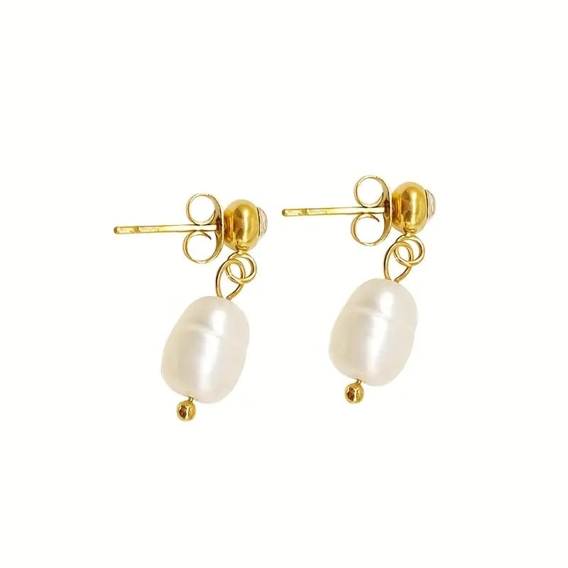 Amore 14K Verguld Roestvrijstalen Zoetwaterparel Oorbellen, goud