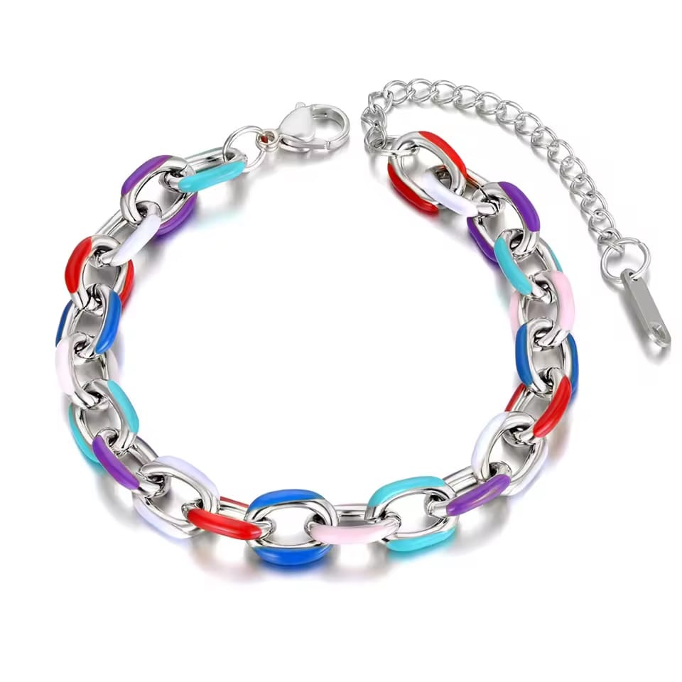 Singularu RAINBOW LINK Dames ARMBAND, zilverkleurig