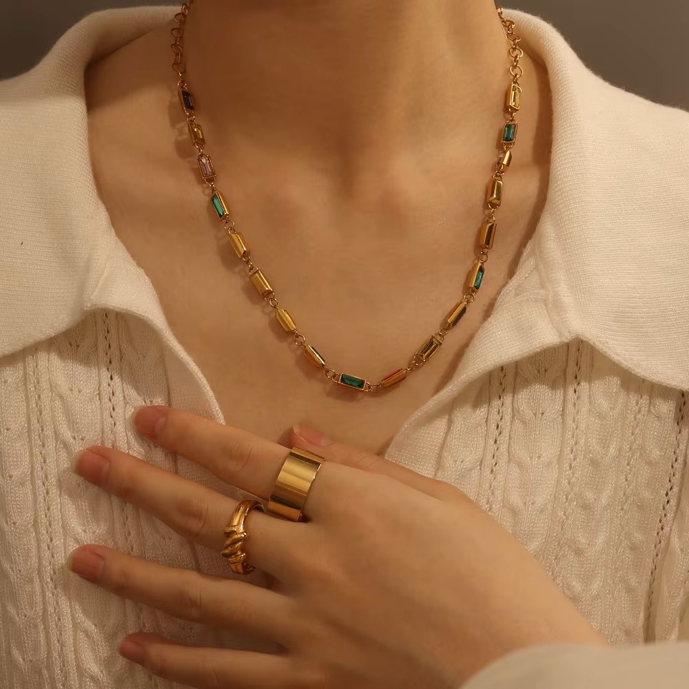 SOHI 18K Verguld Dames Kleurrijk Ketting met Zirkonia, goudkleurig