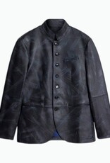 John Varvatos  Slim Fit Heren Leren Jacket, blauw