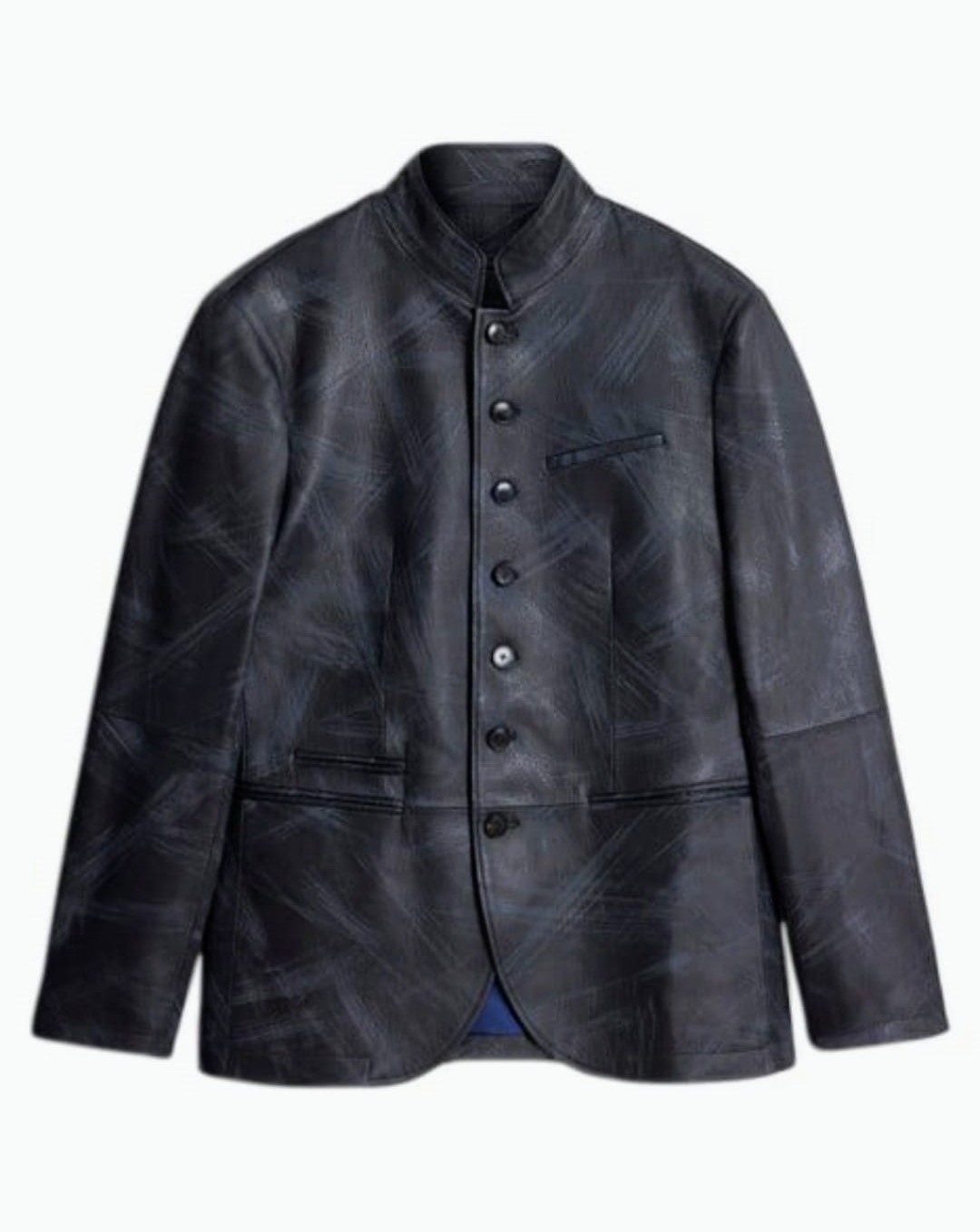 John Varvatos  Slim Fit Heren Leren Jacket, blauw