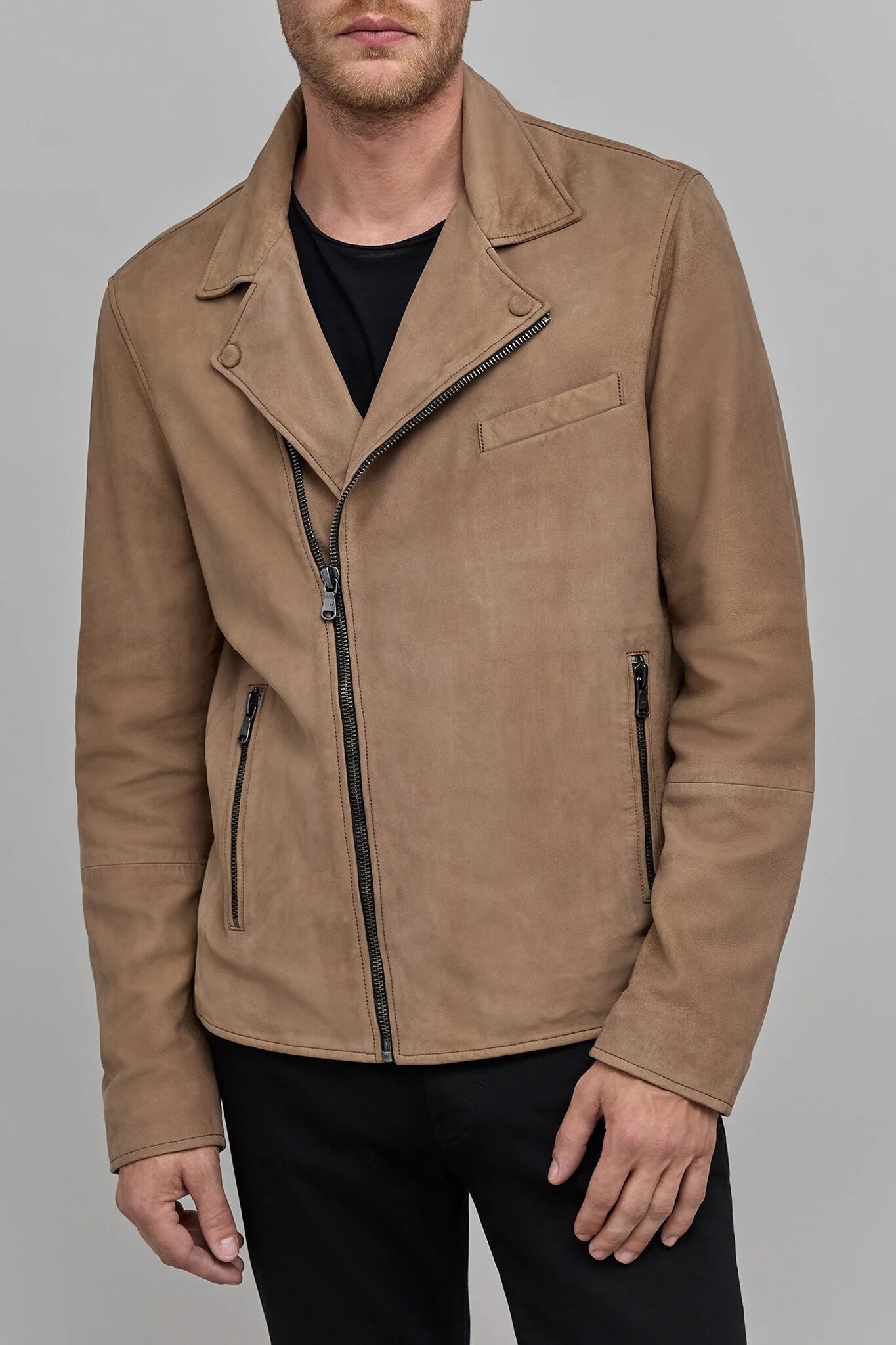 IKKS  Leather Biker Jacket, beige