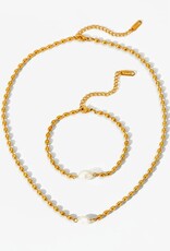 Laura Lombardi Dames Goldplated set armband en ketting family Parel, goudkleurig