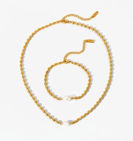 Laura Lombardi Goldplated set armband en ketting family Parel, goudkleurig Laura Lombardi Goldplated set armband en ketting family Parel, goudkleurig