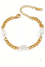Laura Lombardi Goldplated Dames Parel Armband, goudkleurig