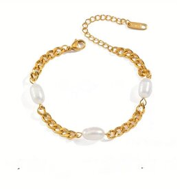 Laura Lombardi Goldplated Parel Armband, goudkleurig