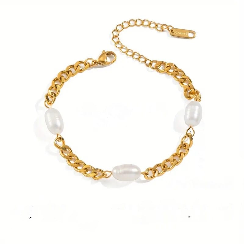 Laura Lombardi Goldplated Dames Parel Armband, goudkleurig
