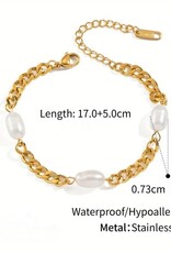 Laura Lombardi Goldplated Dames Parel Armband, goudkleurig