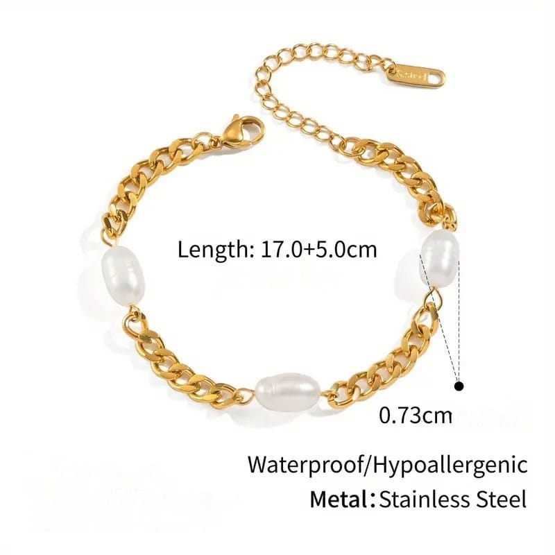 Laura Lombardi Goldplated Dames Parel Armband, goudkleurig