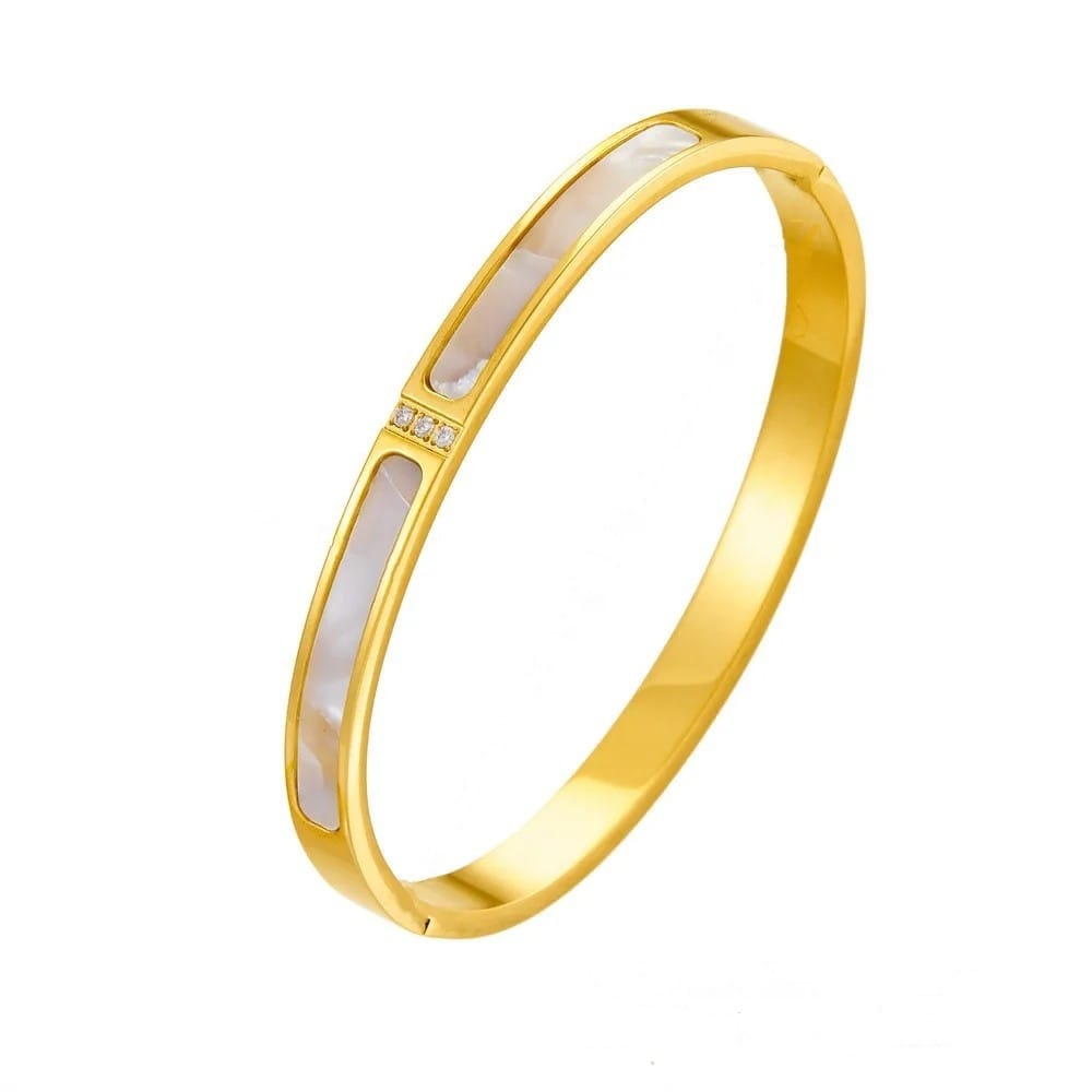 Laura Lombardi Dames Stalen goldplated armband glad breed, Goudkleurig