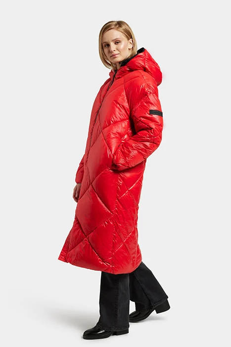 Didriksons Dames Lange Winterjas, rood