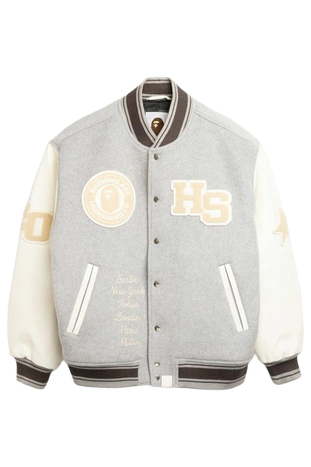The  BAPE Heren Campus Bomberjacket, grijs