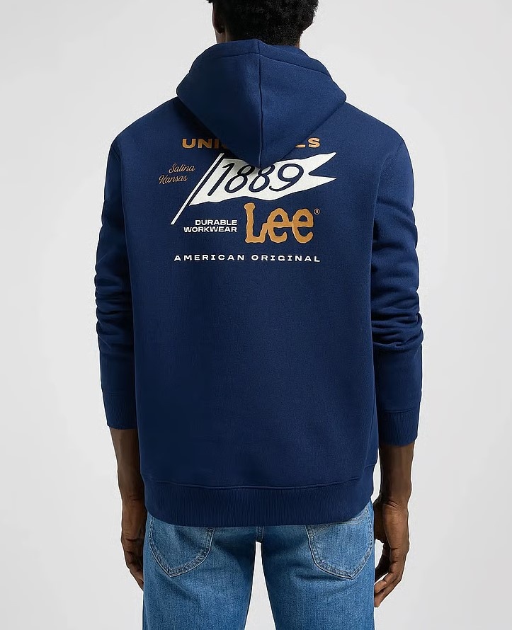 Lee Jeans Heren Logo Hoodie, blauw