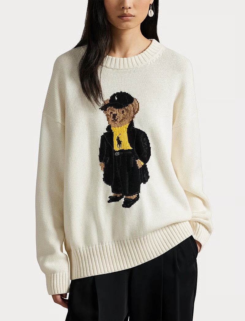 Polo Ralph Lauren Beer Dames gebreide trui, gebroken wit