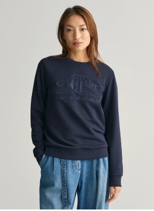 GANT Dames Ronde hals Katoen Sweater, blauw