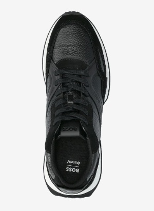 BOSS Leer Heren Lage Sneakers, zwart