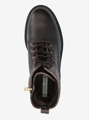 Tommy Hilfiger Lace Up Dames Lederen Veterlaarzen, zwart