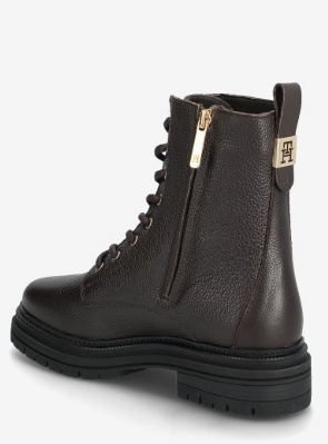 Tommy Hilfiger Lace Up Dames Lederen Veterlaarzen, zwart