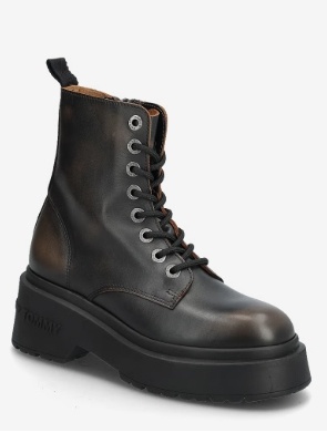 Tommy Hilfiger Lace Up Leather Dames Enkellaarzen, bruin