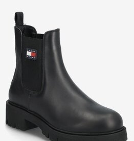 Tommy Hilfiger Chelsea Leren Enkellaarzen, zwart