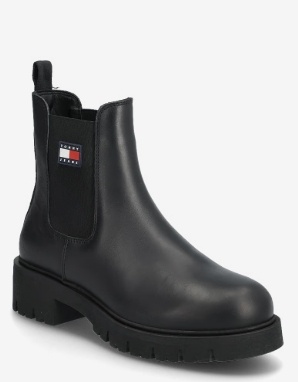 Tommy Hilfiger Dames Chelsea Leren Enkellaarzen, zwart