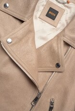 BOSS Dames Leren bikerjacket, beige