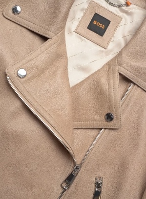 BOSS Dames Leren bikerjacket, beige