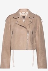 BOSS Dames Leren bikerjacket, beige