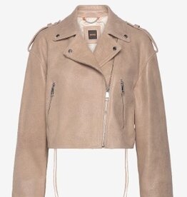 BOSS Leren bikerjacket, beige