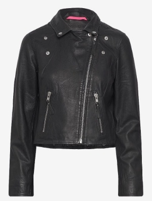 Lollys Laundry Dames Biker leren jas, zwart