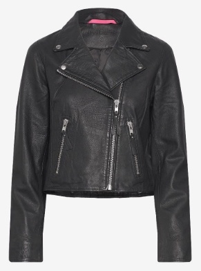 Lollys Laundry Dames Biker leren jas, zwart