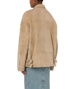 Moschino  Dames Icon suede biker jacket, beige