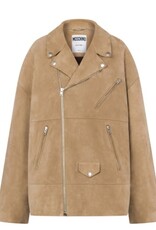 Moschino  Dames Icon suede biker jacket, beige