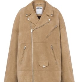 Moschino  Icon suede biker jacket, beige